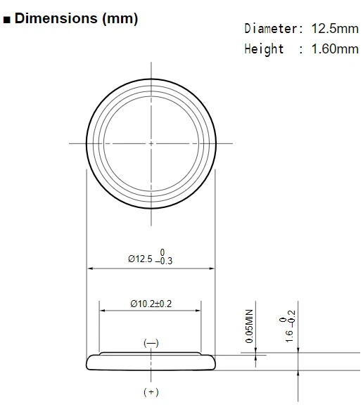 Dimensions of CR1216 Batteries